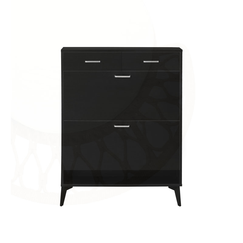 Large Tipping Bucket Shoe Cabinet with 2 Flip Drawers & 2 Regular Drawers, Space-Saving Organizer for Entryway and Hallway