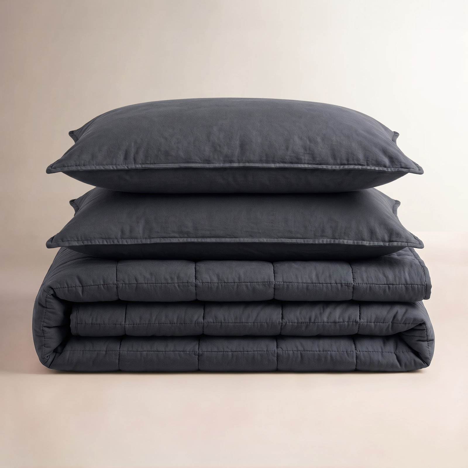 Cotton Canvas Stonewashed Coverlet Set, Queen Coverlet + 2 Standard Shams, Charcoal