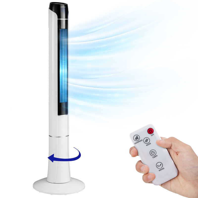 White 48" Bladeless Oscillating Tower Fan with Remote