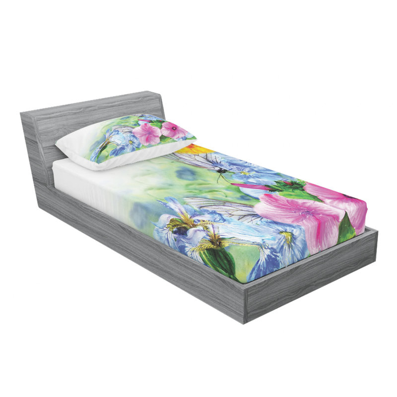 Microfiber Floral Sheet Set, Twin Sheet Set with Fitted Sheet