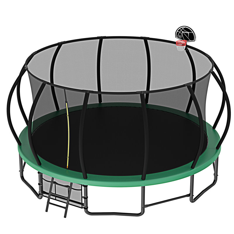 16FT Green Round Heavy Duty Trampoline with Ladder and Basketball Hoop