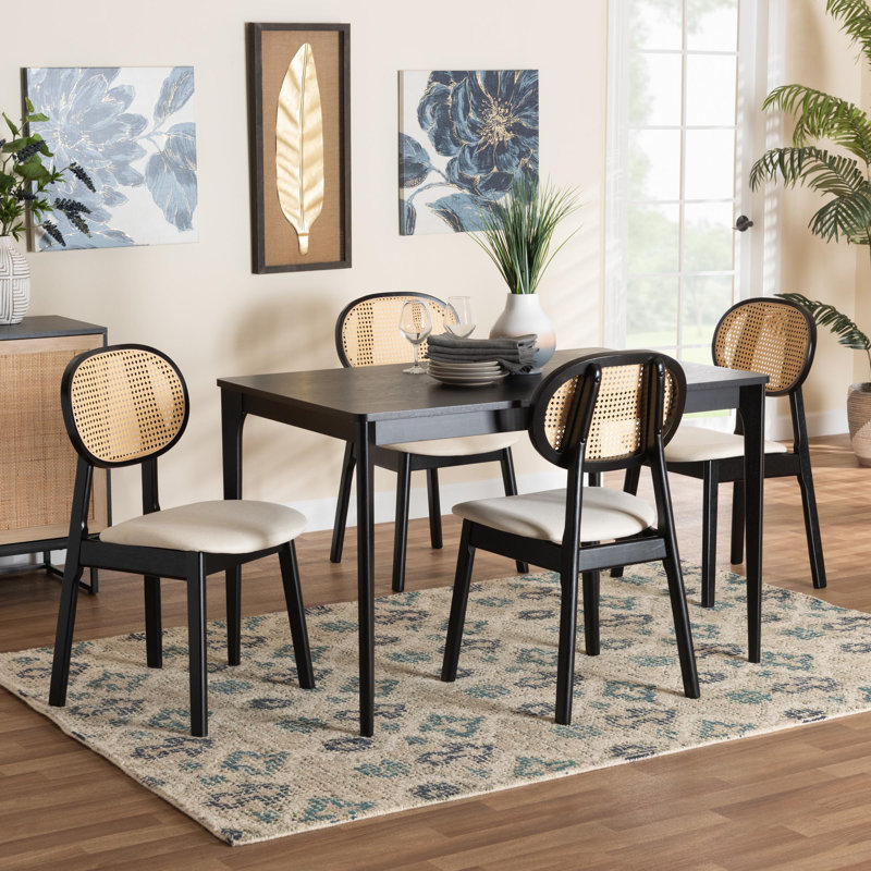 Ensemble repas pour 4 personnes Caslynn, Noir, Crème