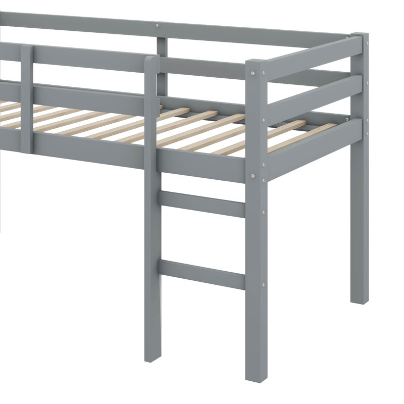 Twin Loft Bed With Guardrails And Ladder, Gray