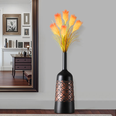Tall Black & Bronze Embossed Resin Floor Vase, Large Decorative Standing Vase for Living Room, Modern Farmhouse Rustic Accent Vase, Boho Floor Vase for Entryway & Home Decor