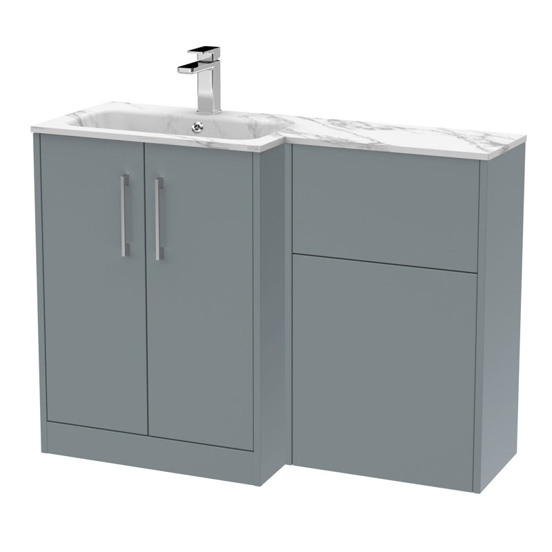 Hudson Reed Juno Coastal Grey 1100mm x 390mm Combination Unit & Stone Basin Left Hand, Coastal Grey, 111cm W, White/Grey
