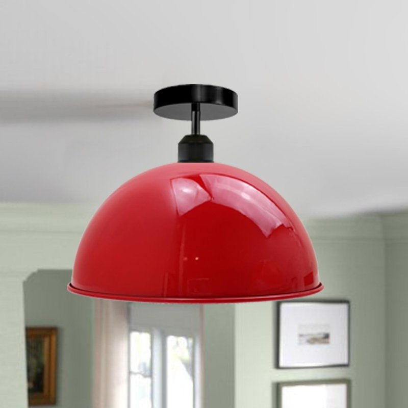 Flush Mount Ceiling Light Fixture Metal Dome Ceiling Mount E26 Holder Easy Fit for Kitchen Bedroom Entryway Living Room, Red