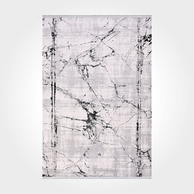 Modern/Abstract Grey Machine Washable Non-Slip Area Rug