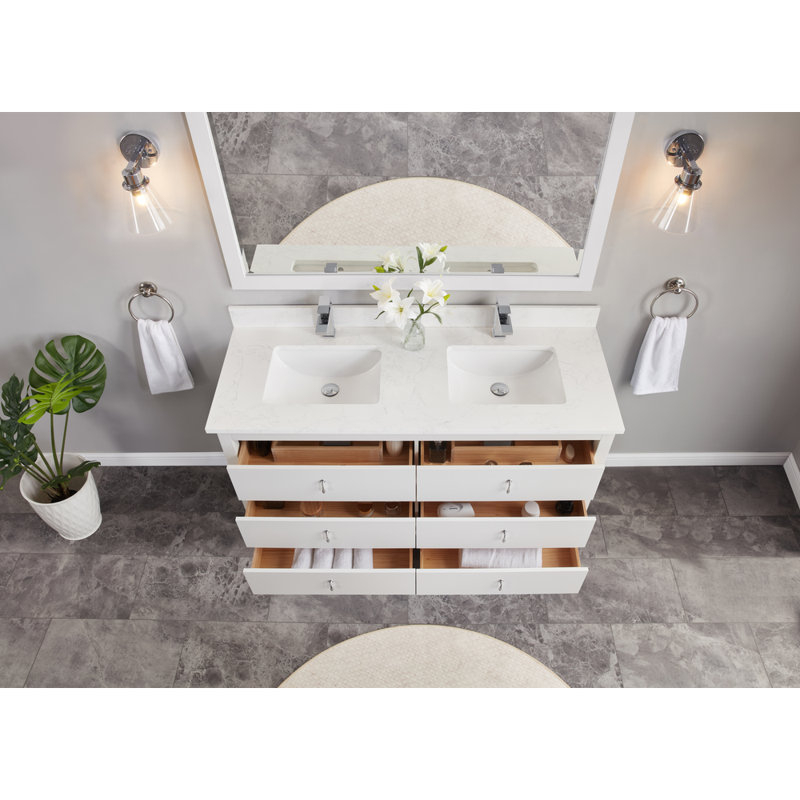 60" Solid Wood Sink Vanity  With 1' Artificial Stone Top, White