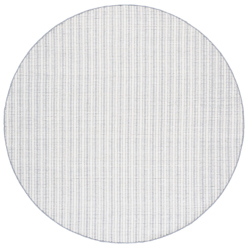 909 Hand Woven Cotton/Wool Striped Rug , Round 6', Gray/Ivory