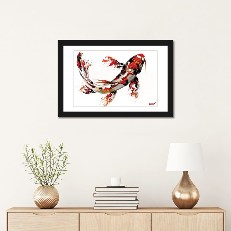 «Swiger Koi Fish», reproduction sur toile, Papier d'art encadré noir, H 24 po x l 32 po x P 1 po, Blanc