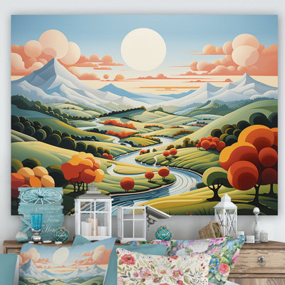 «Minimalist Colorful Mountain Valley I - Meadow», art mural