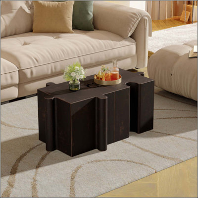 2-Piece Artistic Puzzle Table Set,Modular MGO Side Tables With Interlocking Design (1 Convex & 1 Concave), 200Lb Capacity For Indoor & Outdoor