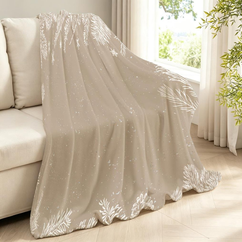 Jeté en molleton brun flanelle ultra doux, imprimé de Noël avec branches, Jeté 40 po x 50 po