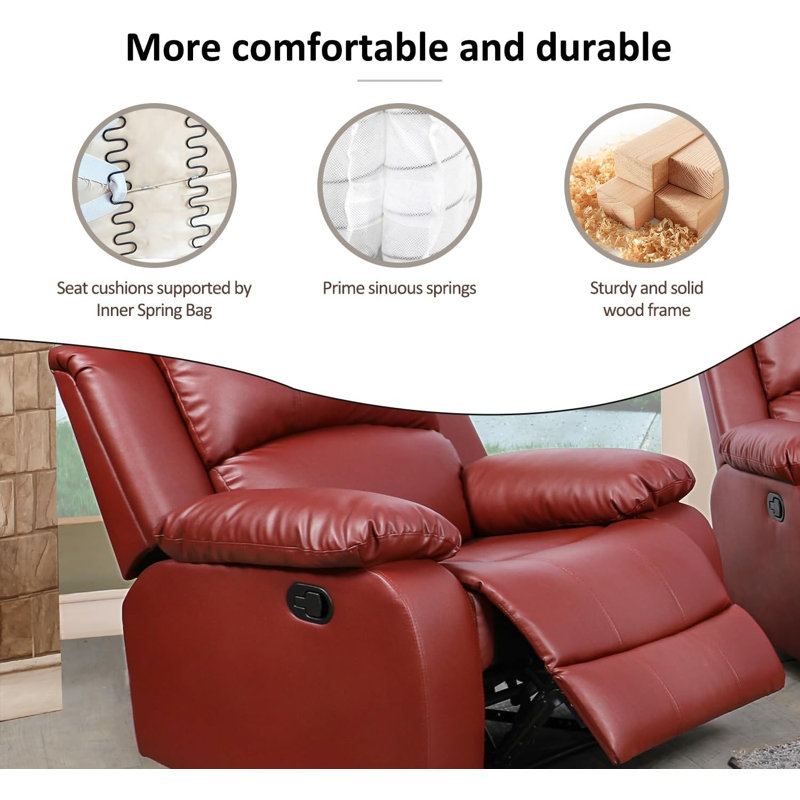 Ashey Recliner Chair, Red Faux Leather