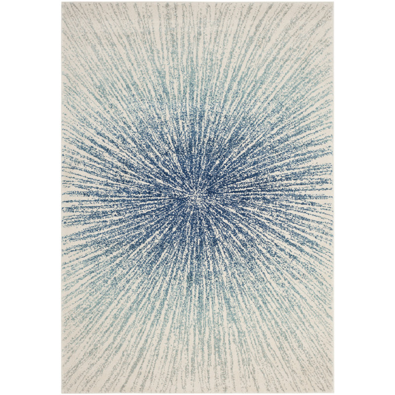 Tapis à motifs abstraits bleu royale et ivoire Faustina, Rectangle 5 pi 3 po x 7 pi 6 po