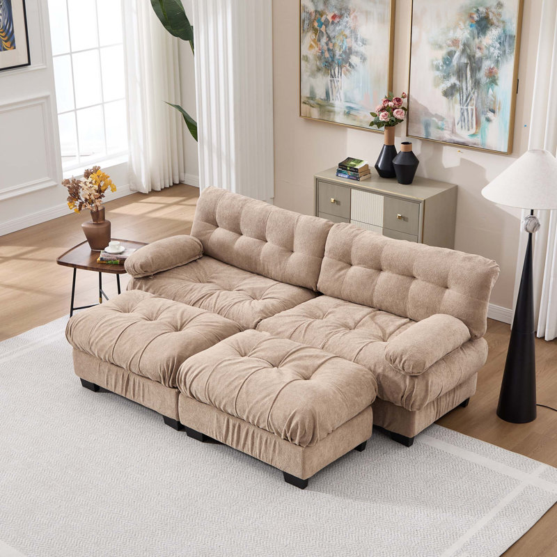 Canapé modulaire modulaire Cloud avec assise profonde, Light Brown Flannel, 35" H x 88" W x 57" D, Symmetrical