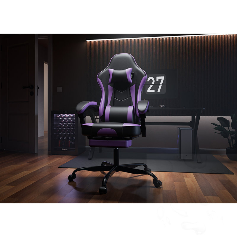 Fauteuil de jeu pivotant à hauteur réglable avec repose-pieds et support lombaire à massage