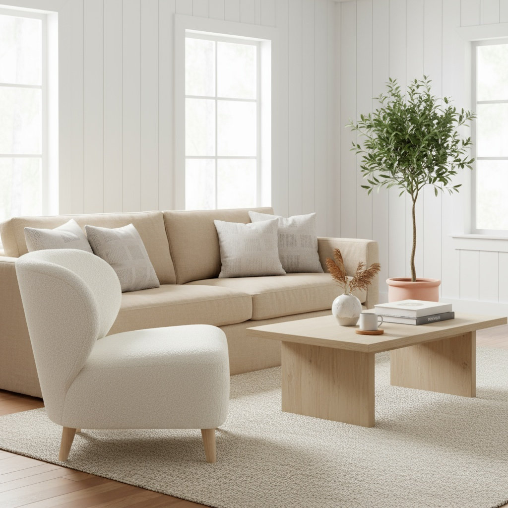 Apollonia Linen Accent Chair, Ivory Wool Boucle