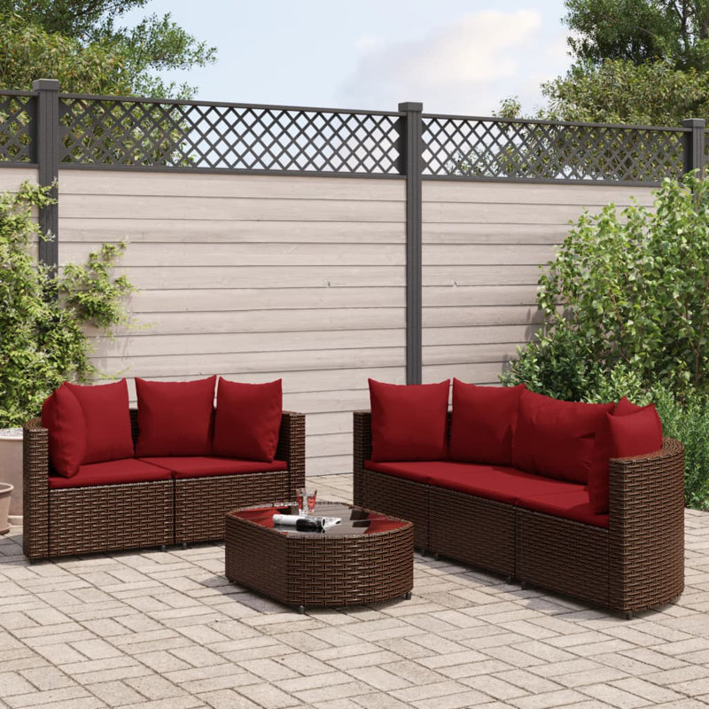 Ensemble de canapé de patio 6 pièces avec coussins en polyester Latitude Run®, Brun, Blanc, crème