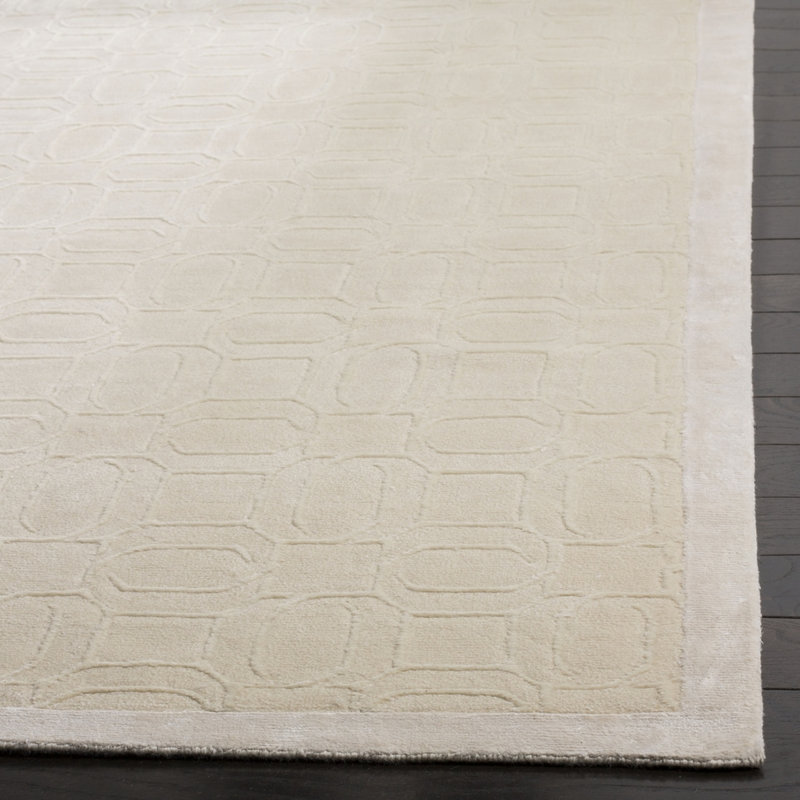 Altynbek Hand Knotted Viscose/Wool/Cotton Geometric Rug in Beige, Rectangle 9' x 12'
