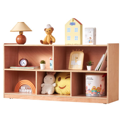 Armoire de rangement pour enfants en bois naturel de 48 po L avec 5 compartiments, organisateur de jouets pour la garderie et la maison
