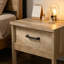 Table de chevet avec tiroir et tablette ouverte, table de chevet pour la chambre à coucher, table de bout au fini linteau de chêne