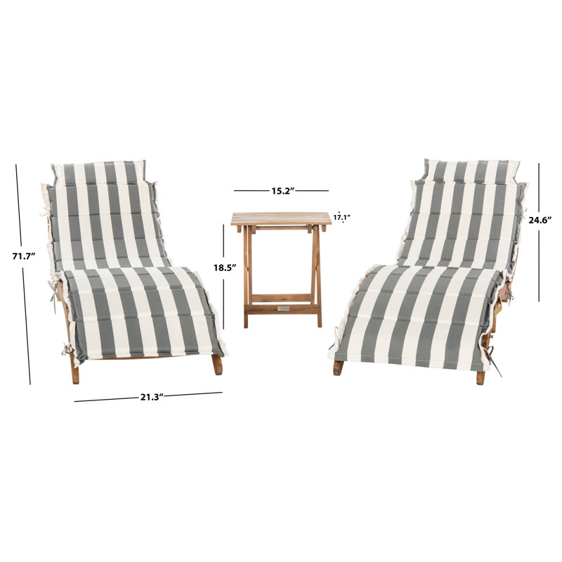 Alois Chaise Lounge Set with Cushion and Table, Gray/White Stripe
