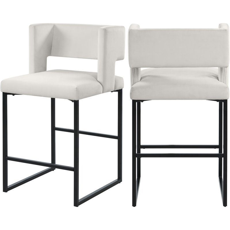 Caleb 26" Counter Stool, Matte Black, Cream Velvet