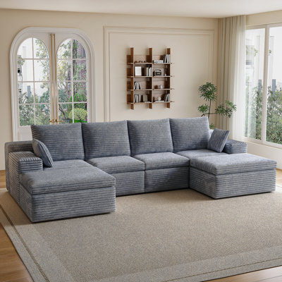 Modular Sectional Sofa, Compressed Sofa Modern Minimalist Style Corduroy Couch, Sleeper Sofa For Living Room, Bedroom, Comfy Space-Efficient Design-GRAY