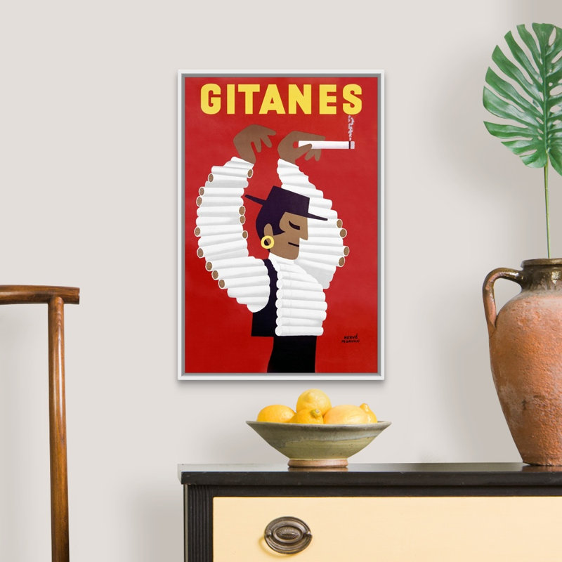«Gitanes, Cigarettes» par Herve Morvan, reproduction sur toile, H 26 po x l 18 po x P 1,75 po, Cadre blanc