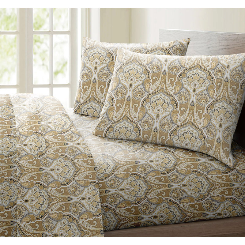 Ensemble de draps 100% coton Pointehaven, King Sheet Set, Cedar Paisley