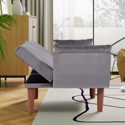 Canapé double pliable gris de 72 pouces, revêtement en velours doux, canapé confortable pour 2 personnes.