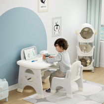  Simplay3 Creative Kids Art Desk Table and Chair Set with  Attached Desk Chair, Full Floor and Art Storage : Home & Kitchen