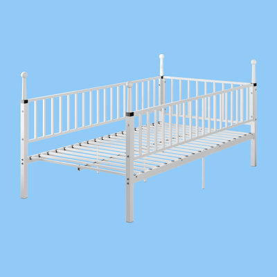 Sturdy And Durable Metal Bed Frame Suitable For Children, Teenagers, And Adults. Features Bed Posts, No Spring Mattress Required, Ideal For Dorm Rooms And Bedrooms. White.