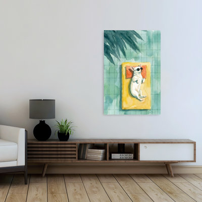 «Relaxed Chihuahua Poolside Abstract Dog Palm Summer Tropical», reproduction d'art murale