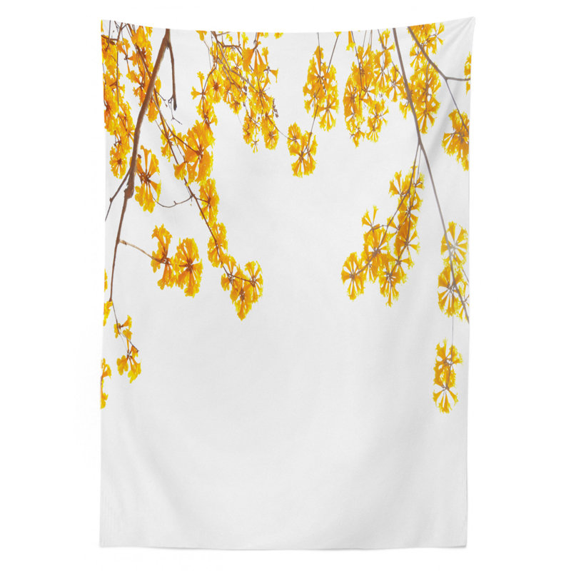 Ambesonne Yellow Tablecloth, Flower Tree Branches Bloom Blossoming In Spring Garden Sun Rays Nature Theme Home, Rectangular Table Cover For Dining Room Kitchen Decor, 52" X 70", Yellow Brown