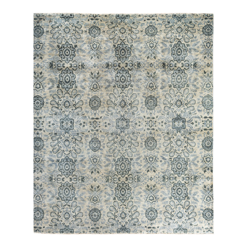 Tapis noué à la main de conception unique Ikat - beige, 8 pi 3 po x 10 pi 0 po