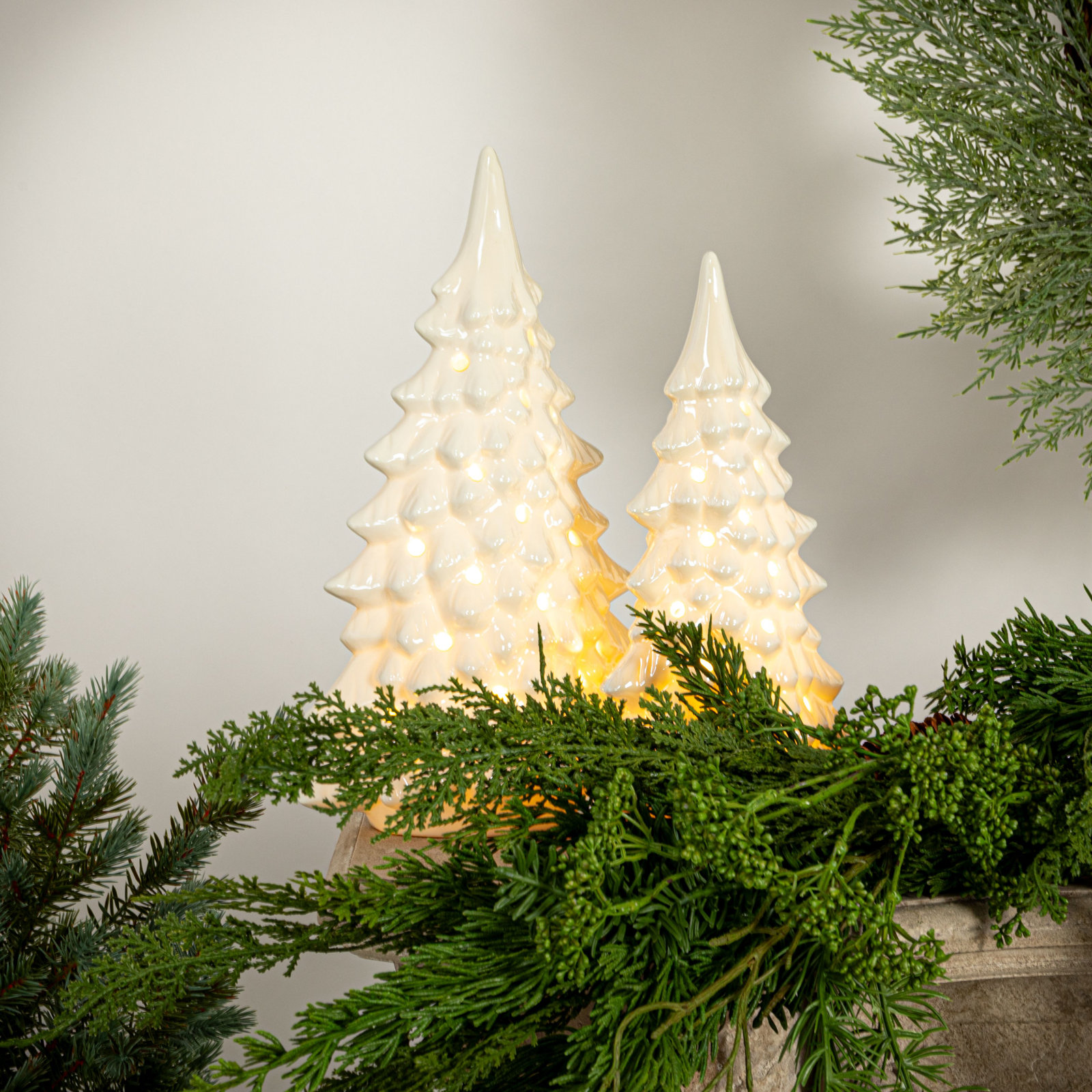 Lighted Stoneware Tabletop Tree, 10.38" H x 5.88" W x 4.13" D