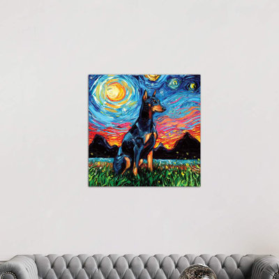 Doberman Night by Aja Trier - Wrapped Canvas Painting