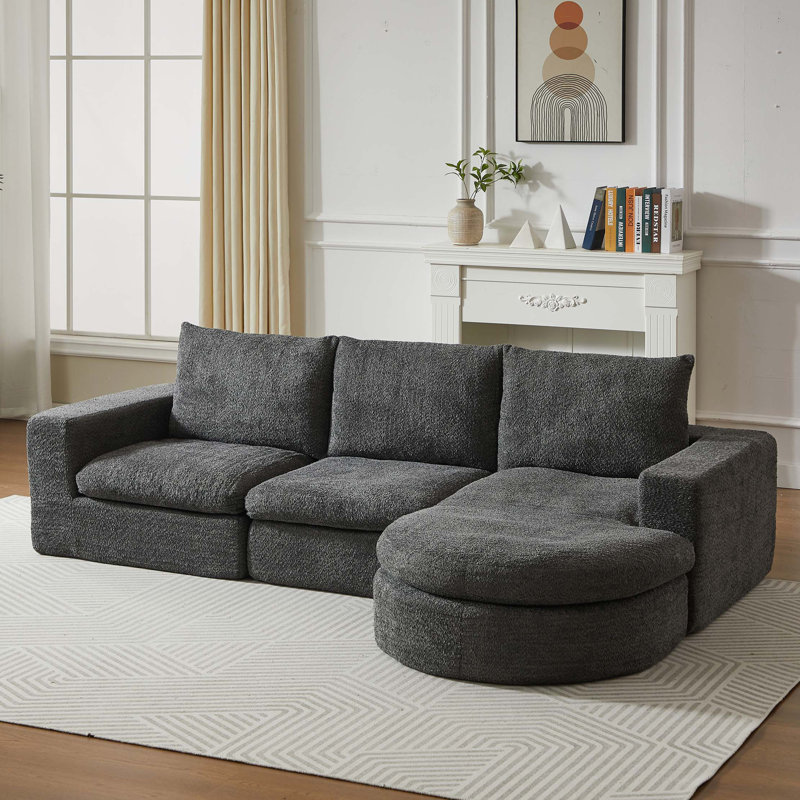 99-Inch Chenille Cloud Curved Sectional Sofa with Chaise, L-Shaped Modern Upholstered Sectional Sofa with Deep Seats, Chenille Sectional Sofa for Living Room and Bedroom, No Assembly Required