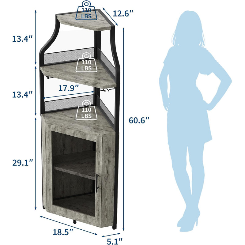 Meuble-bar de coin avec éclairage DEL, à 5 niveaux, avec porte-verres pour salle à manger.