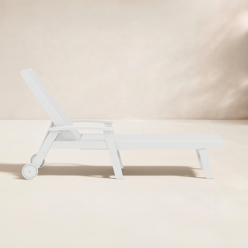 POLYWOOD Coastal Chaise with Wheels, White, White