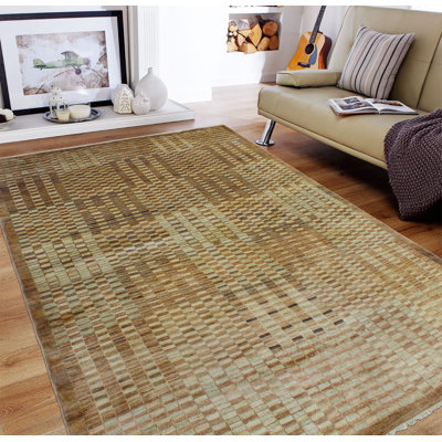 Tapis fin fait à la main Chobi Lamiae - brun - gris, 5 pi 11 po x 9 pi 1 po