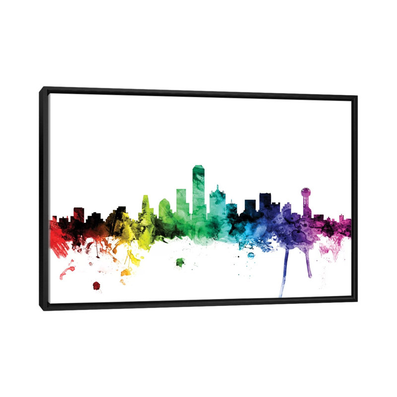 Rainbow Skyline Series: Dallas, Texas, États-Unis, impression sur toile tendue, L 60 po x H 40 po x P 1,5 po, Pas de tapis