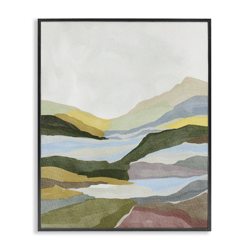 «Tranquil Hill», vue abstraite encadrée, art par Nikita Jariwala, H 14 po x l 11 po, Giclée encadrée noir minuit