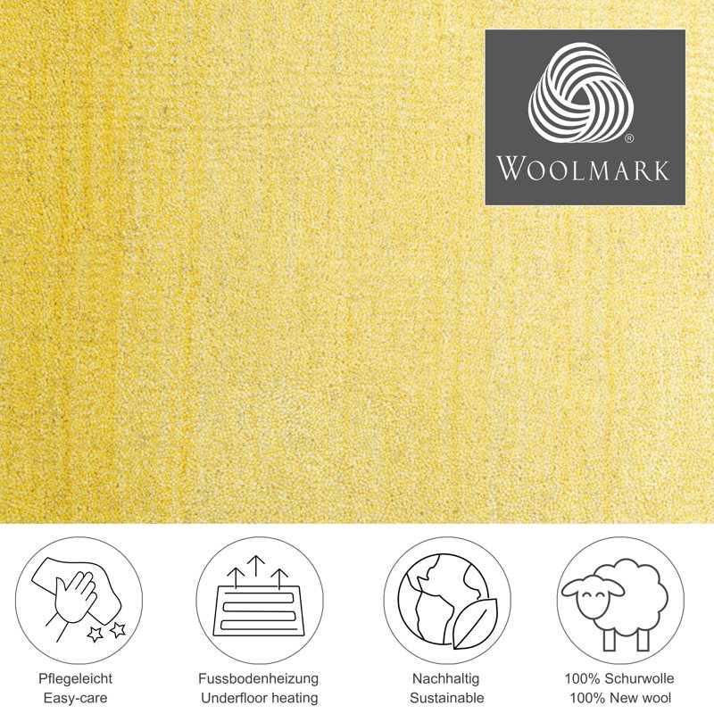 Hand-Loomed Wool Yellow Rug, Rectangle 90 x 160cm