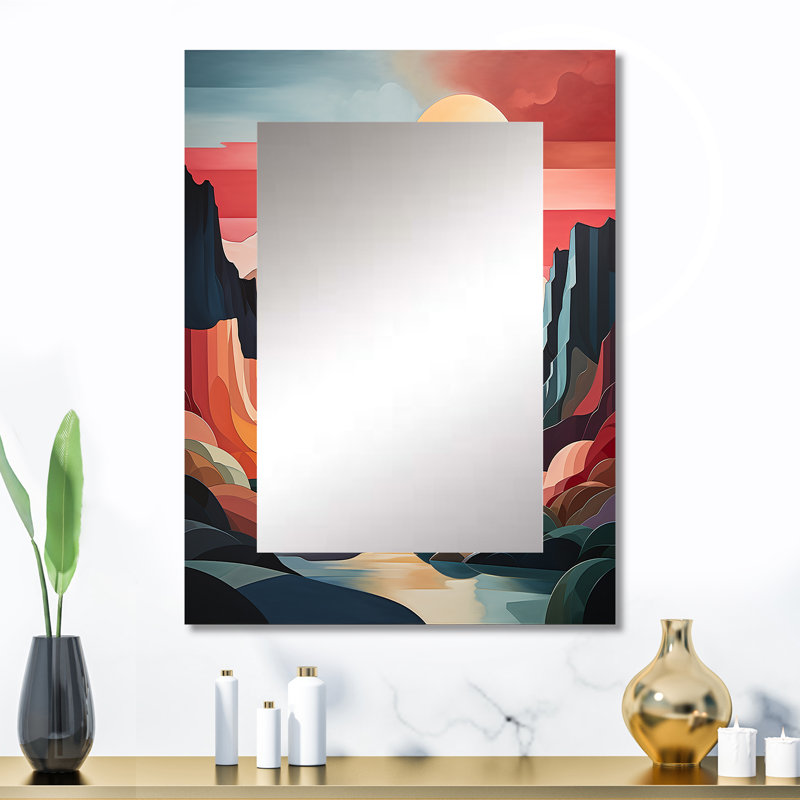 Corail bleu sarcelle audacieux Canyon paysage II - montagnes miroir décoratif, miroir mural traditionnel, art imprimé en métal