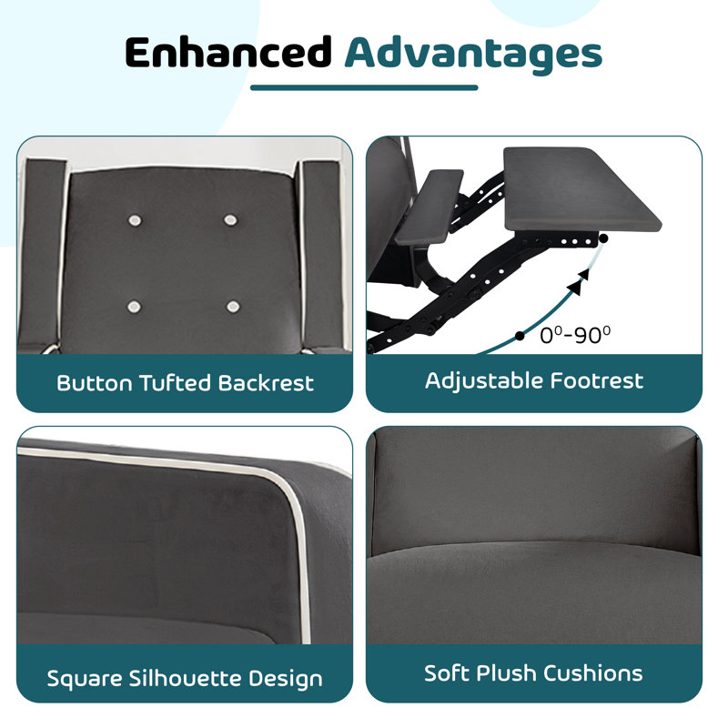 Parkhur 29" Wide Upholstered Manual Swivel Glider Rocker Recliner Nursery Chair, Gray Microfiber/Microsuede