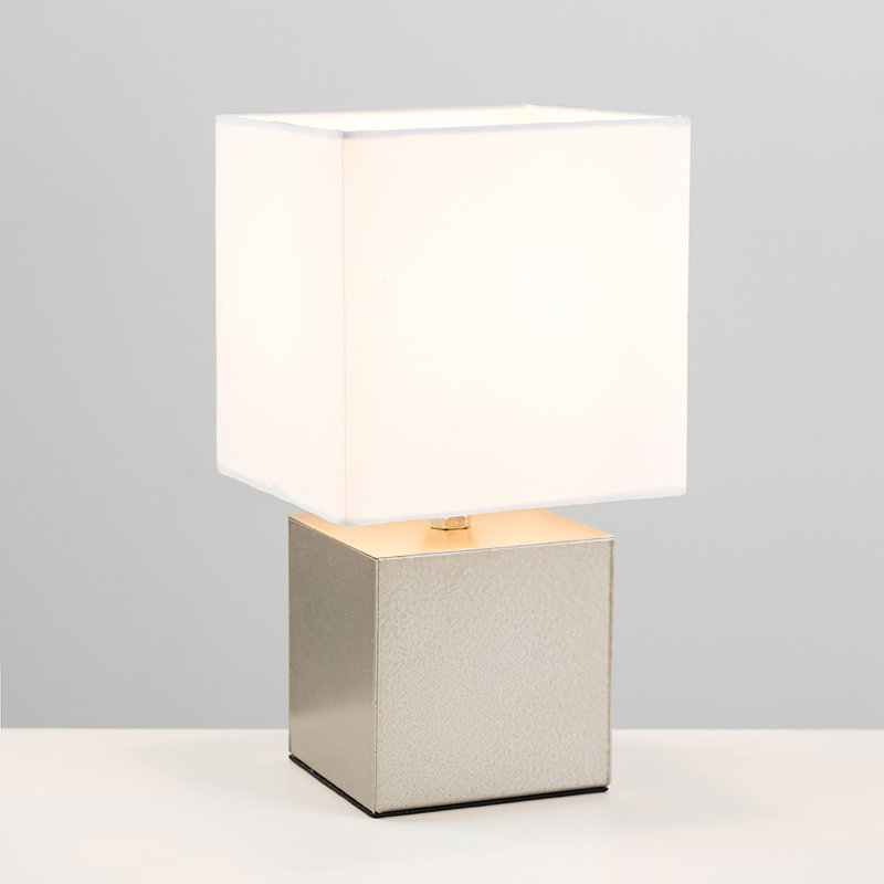 Diya Metal Table Lamp, Brushed Chrome Base/White Shade, Yes