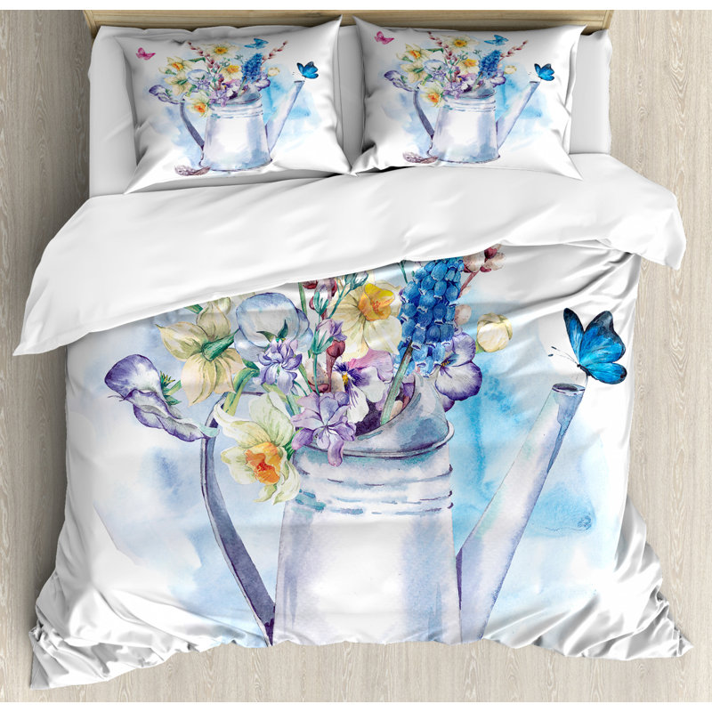 French Country Polyester Floral Duvet Cover, Queen Duvet Cover + 2 Standard Shams